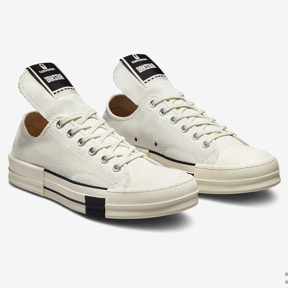 Rick Owens Cream Canvas Low-Top Sneakers